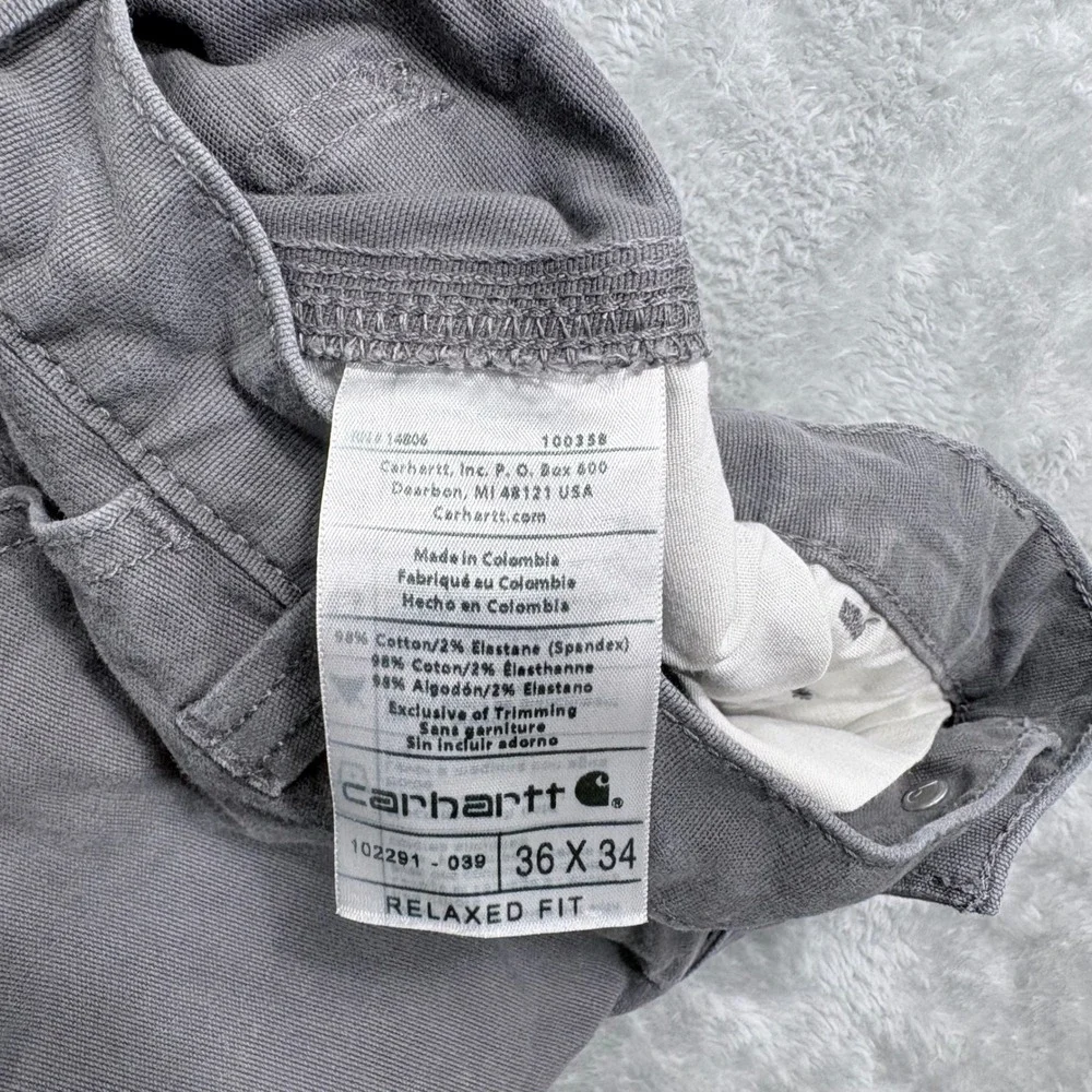 Carhartt Work Pants Mens 36x34 Grey Relaxed Fit Straight Leg Stretch 102291
